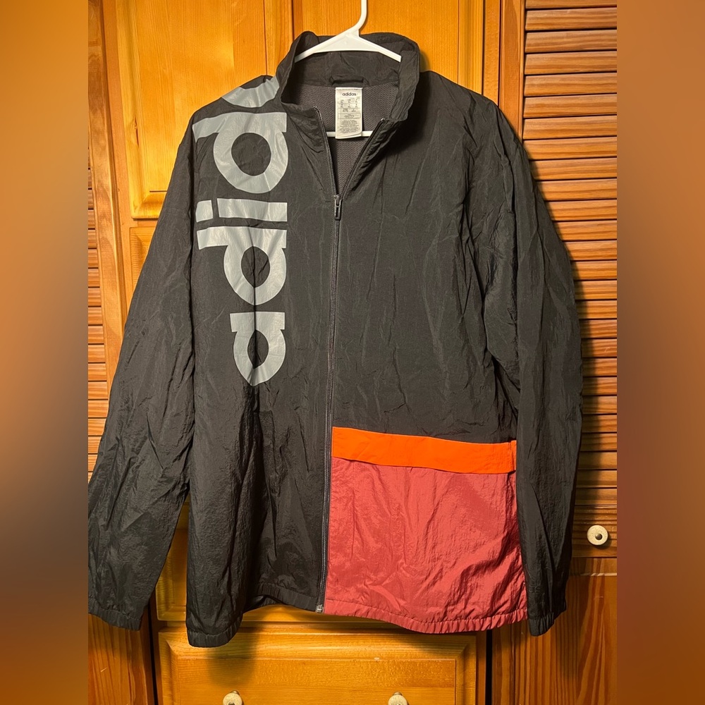 Adidas Black and Red Windbreaker with Bold Logo